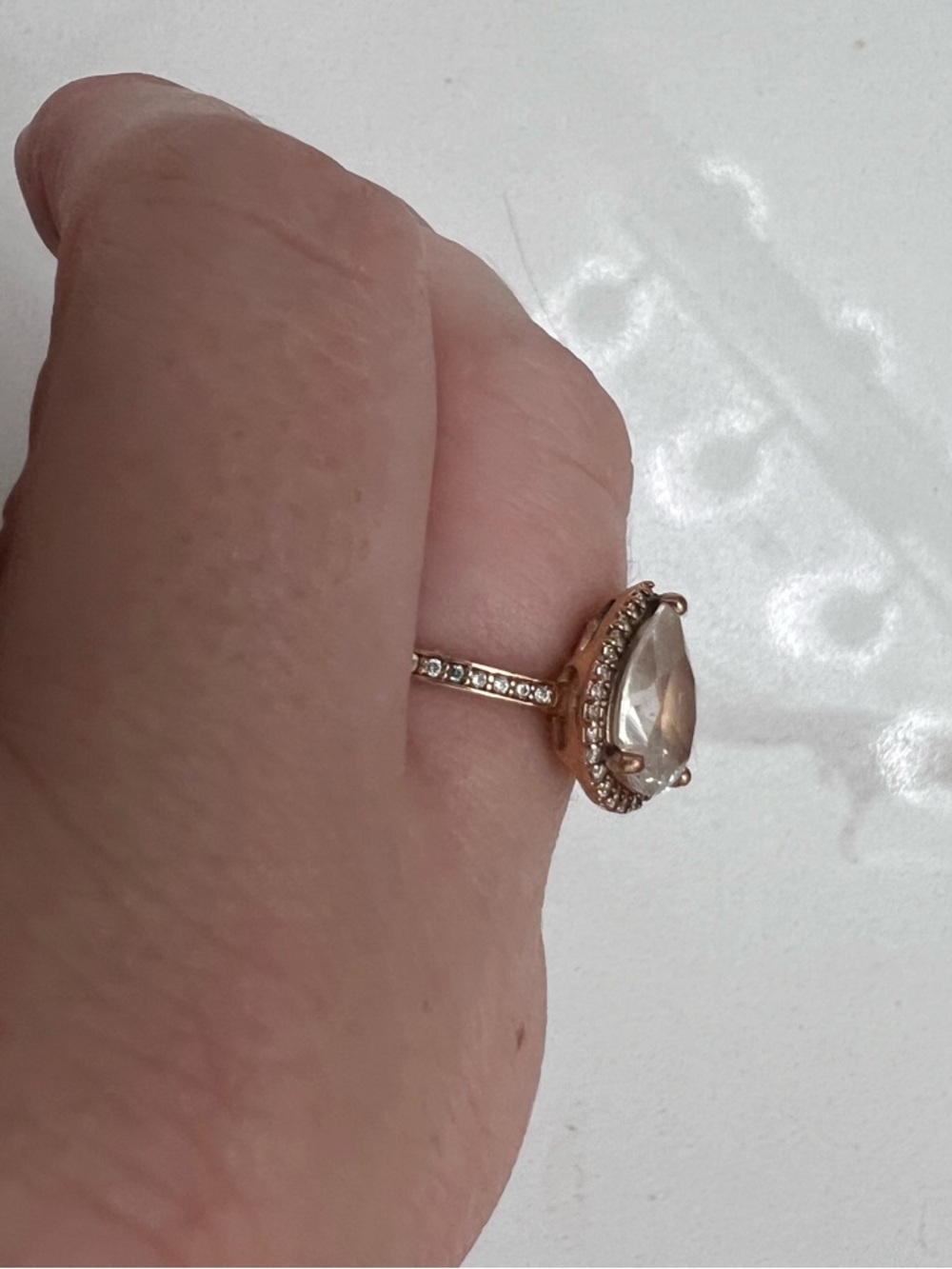 Pandora Rose Gold Teardrop Halo Ring with Clear Stone Size 7.5 - Picture 7 of 13